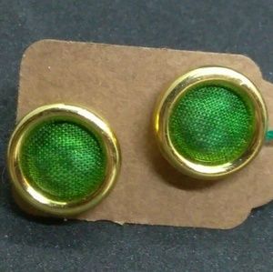 Green & Gold Button Stud Handmade Earrings